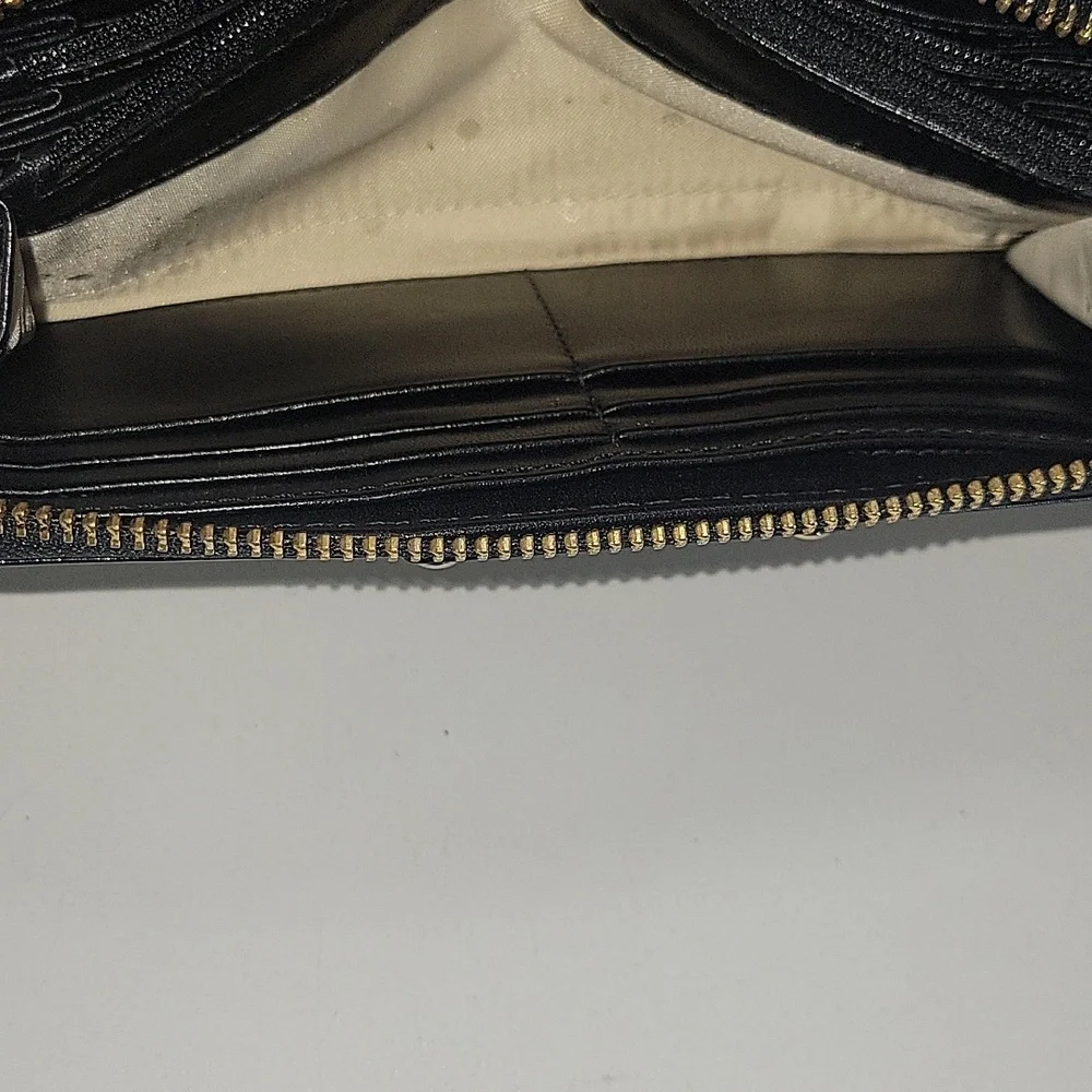 kate spade Black & Off-White Striped Zip Wallet